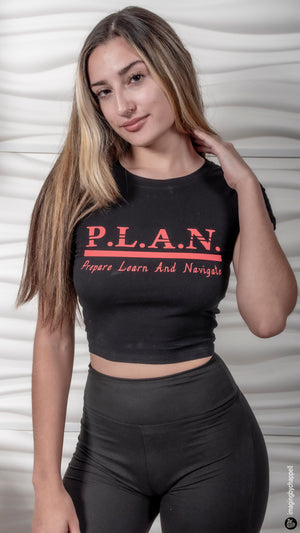 Women's Black Plan Tee with Red letters